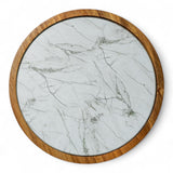 12-Inch Premium Acacia Wood Lazy Susan Turntable for Table Top with Removable Marble Texture Glass Plate, Wooden Lazy Susan for Dining Table Centerpiece & Kitchen Countertop Rickby