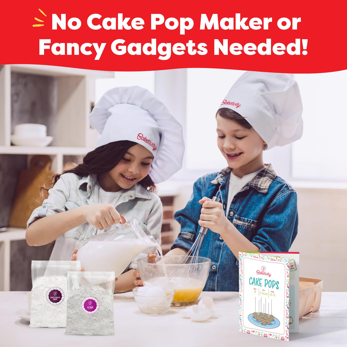 Baketivity DIY Cake Pop Baking Kit for Kids - Premeasured Ingredients, Decorating Supplies Baketivity