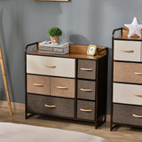 HOMCOM 7-Drawer Dresser, Fabric Chest of Drawers, 3-Tier Storage Organizer for Bedroom Entryway, Tower Unit with Steel Frame Wooden Top, Maple Wood HOMCOM