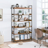 HCHQHS Bookshelf, Adjustable Industrial Bookcase, Vertical Tall Book Shelf, Wood and Black Metal Open Bookshelves for Home Office, Living Room, Bedroom (Rustic Brown, 6-Tier (31" W x 70" H)) HCHQHS