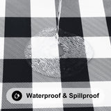 Smiry Rectangle Picnic Table Cloth, Elastic Waterproof Fitted Vinyl Tablecloth for 6 FT Tables, Flannel Backed Buffalo Plaid Table Covers for Dining, Camping, Outdoor (Black and White, 30" x 72") Smiry