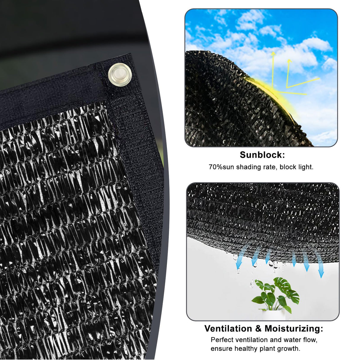 SUNNY GUARD 70% Shade Cloth, 20x20ft Mesh Tarp with Grommets, Shade Tarp for Garden, Plant, Canopy, Patio, Greenhouse, Pergola,Black SUNNY GUARD