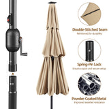 Yaheetech 10ft 3-Tier Vented Solar Patio Umbrella, Table Outdoor Market Umbrella with 24 LED Lights, 8 Sturdy Ribs Beach Umbrella with Tilt and Crank for Garden, Deck, Tan Yaheetech
