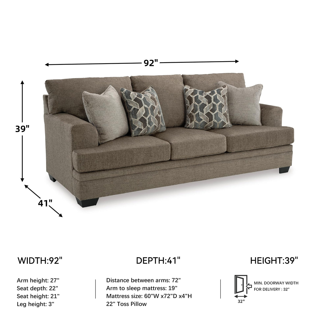Signature Design by Ashley Stonemeade Contemporary Sofa Sleeper with Folding Gel Memory Foam Mattress, Reversible Cushions and 4 Accent Pillows, Queen, Dark Brown Signature Design by Ashley