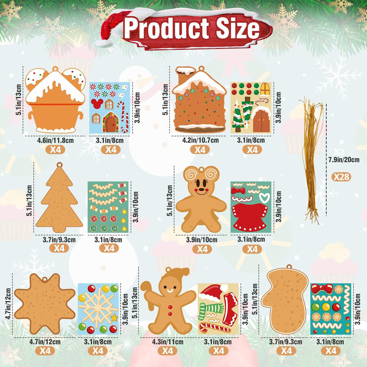 GuassLee Christmas Ornaments Art and Crafts for Kids - 28pcs DIY Christmas Cutouts with Gingerbread Cookies Man House Christmas Stickers for Tree Home Christmas Party Favors Decorations GuassLee