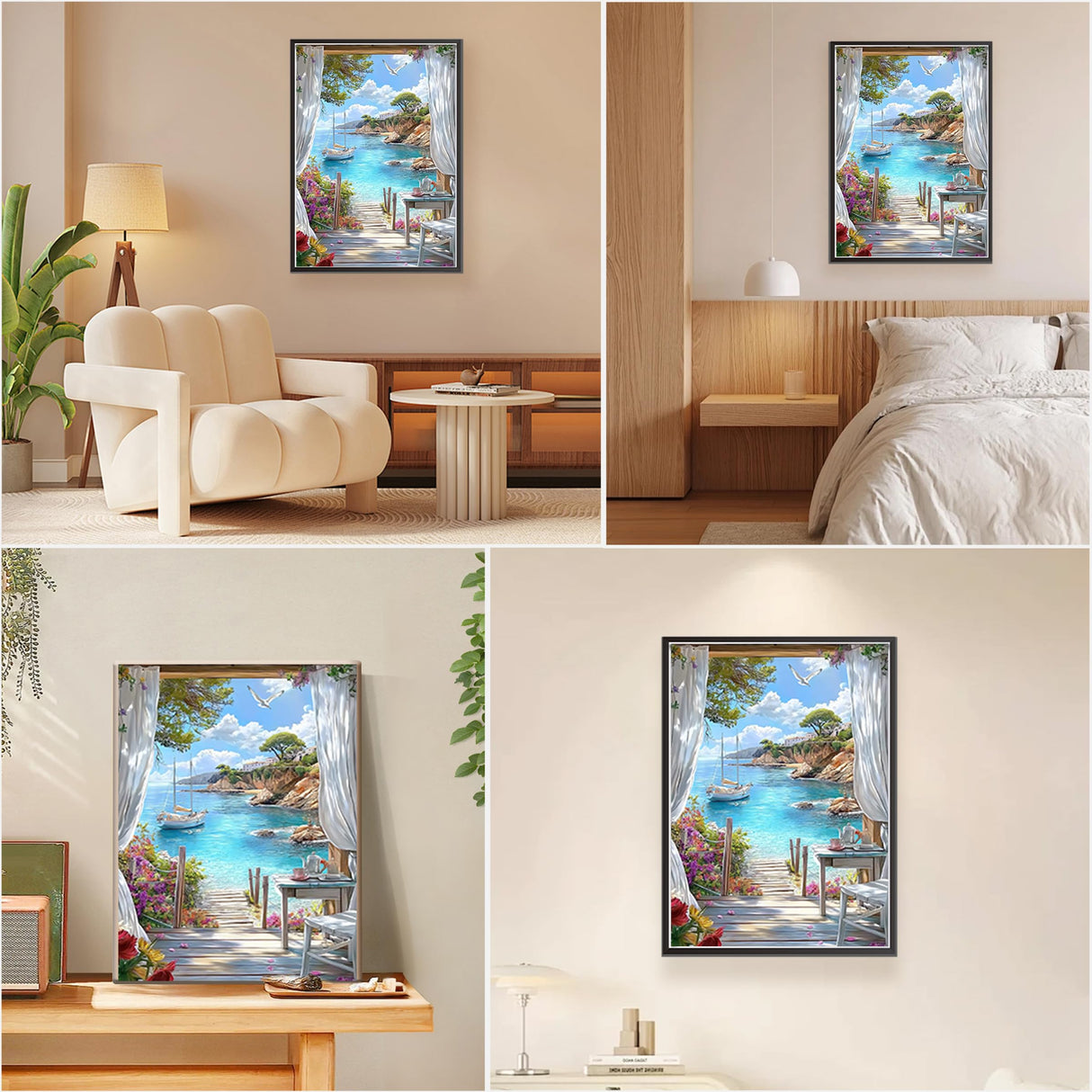 EOBROMD Framed Paint by Numbers Kits for Adults Seaview, DIY Landscape Acrylic Paint by Number on Stretched Canvas, Painting Kits Adults Oil Paint by Numbers for Home Decor 12x16inch EOBROMD