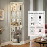 KavlSean 70" H Corner Curio Cabinet, Lighted Glass Display Cabinet with Elegant Tempered Glass Door, Adjustable Shelve, China Cabinet with Light Bulb, Mirrored Back Panel for Living Room (White) KavlSean
