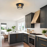 Flush Mount Ceiling Light Fixture Black, 2-Light Modern Farmhouse Porch Light Ceiling Mount for Outdoor, Indoor Flush Mount Light Fixture for Hallway Foyer Kitchen Bathroom with Seeded Glass Laplusbelle