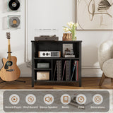 Record Player Stand, Mid-Century Vinyl Record Storage Cabinet, 3-Tier Record Player Holder, Turntable Stand with 4 Cabinet up to 220 Albums, End Table for Bedroom Music Room Living Room, Black FFBCFDK