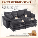 84.6'' Modular Sectional Sofa for Living Room, Comfy Corduroy Double Layer Upholstered Loveseat Sofa, Sleeper Sofa Cloud Couch with Moveable Ottoman, 2 Pillows and Detachable Armrest, Grey SLEERWAY