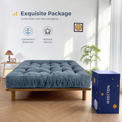 MAXYOYO 8" Futon Mattress Queen Size, Ultra Thick Boucle Futons Sofa Couch Bed Sleeper Sofa Bed Floor Mattress for Adults, Shredded Foam Filling (Frame Not Included), Dustyblue - WoodArtSupply