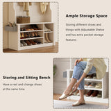 Aiho Hall Tree with Bench and Shoe Storage, 3-in-1 Entryway Bench with Coat Rack, Hall Tree with Bench with Adjustable Shoe Storage, 2-Tier Top Storage, for Entryway, Hallway, White Aiho