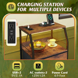 WLIVE 4 Drawer Dresser for Bedroom, Nightstand with Charging Station and Led Light, Tall Night Stand Bed Side Table, End Table with USB Ports and Outlets, Fabric Bins, Wood Shelf, Rustic Brown WLIVE