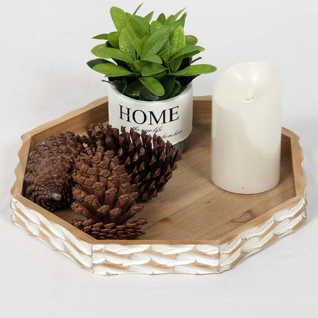 Dugunusu Farmhouse Wood Decorative Tray, Rustic Serving Tray, Tray for Ottoman, Coffee Table, Kitchen Counter, Crafts, Display (Octagon) dugunusu