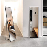 TRAHOME Standing Mirror Full Length Mirror,15" x 56" Large Floor Mirror with Aluminium Frame for Door Bedroom Bathroom Living Room(Black) TRAHOME