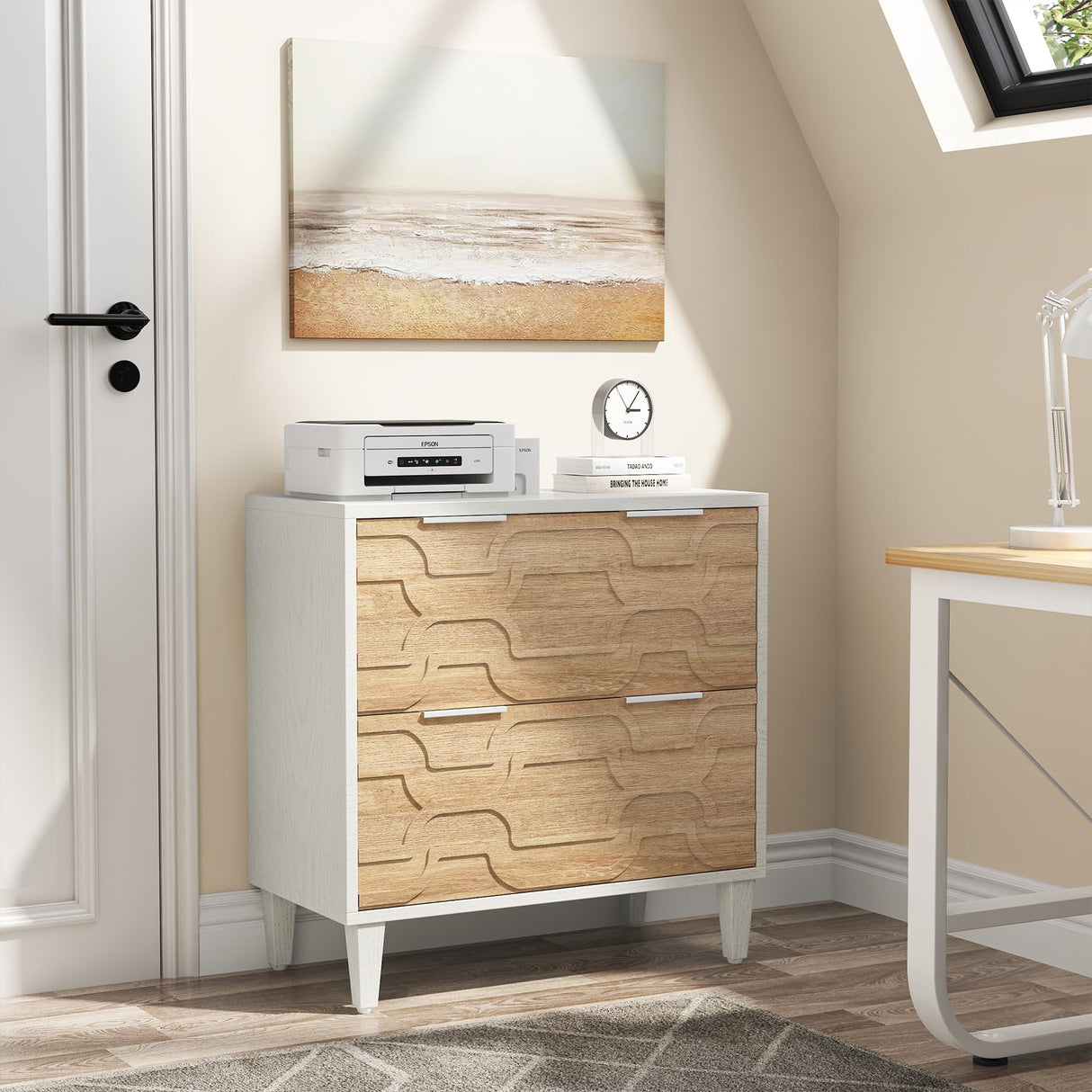 Tribesigns 2-Drawer File Cabinet, Lateral Filing Cabinet for A4/Letter/Legal Size, Office Storage Cabinet, Printer Stand with Storage Drawer for Home Office, White & Walnut Tribesigns