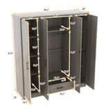 Quarte 4-Door Wardrobe with Drawers, Shelves and Hanging Rail, Freestanding Armoire Wardrobe Closet, Clothes Storage Cabinet Organizer Quarte