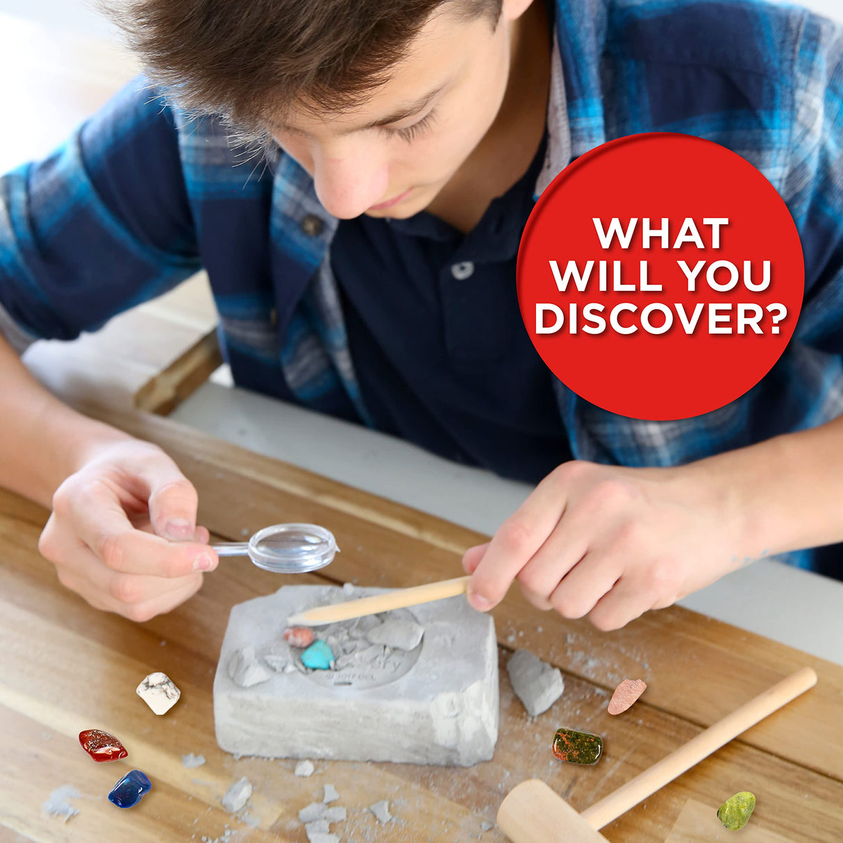 Discovery Kids Gemstone Dig Stem Science Kit by Horizon Group Usa, Excavate, Dig & Reveal 11 Real Gemstones, Includes Goggles, Excavation Tools, Streak Plate, Magnifying Glass & More Discovery Kids