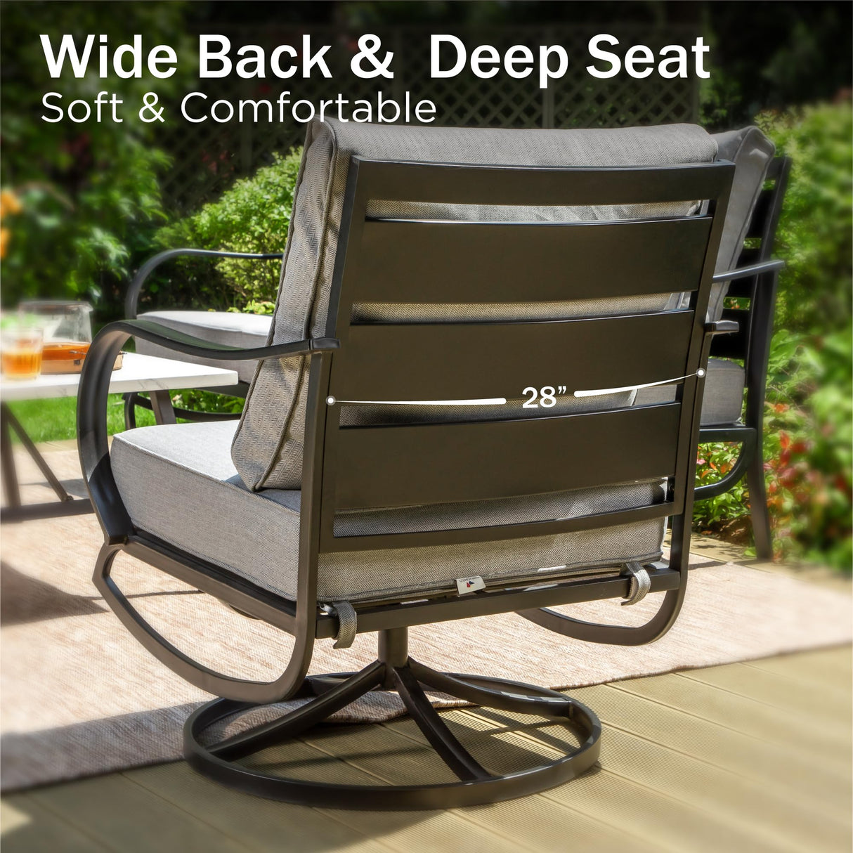 PHI VILLA 5 Piece Patio Furniture Set with 28" Firepit Table, 4 Outdoor 5.75" Cushioned Metal Frame Swivel Sofa Chairs & 28" Gas Firepit Table, Outside Furniture Set for Lawn Garden(Grey) PHI VILLA