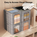 GoMaihe Clothes Storage Bin with Metal Frame: 6-Pack Stackable Closet Storage Bin with Lid & Clear Window, Sweater Boxes Storage for Closet Bedding Clothing Storage Organizer 40L GoMaihe