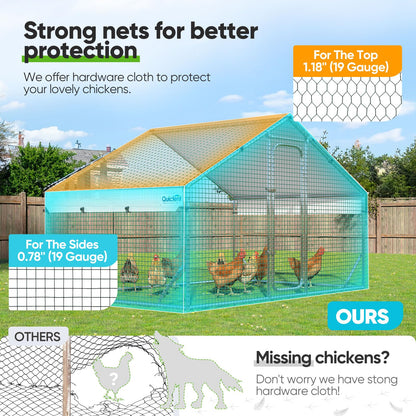 Quictent Large Metal Chicken Coop Run for 10+ Poultry with Galvanized Hardware Cloth and Waterproof Roof Cover, Outdoor Walk-in Cage Peak Hen House for Yard Farm, 6.6x9x6.6FT