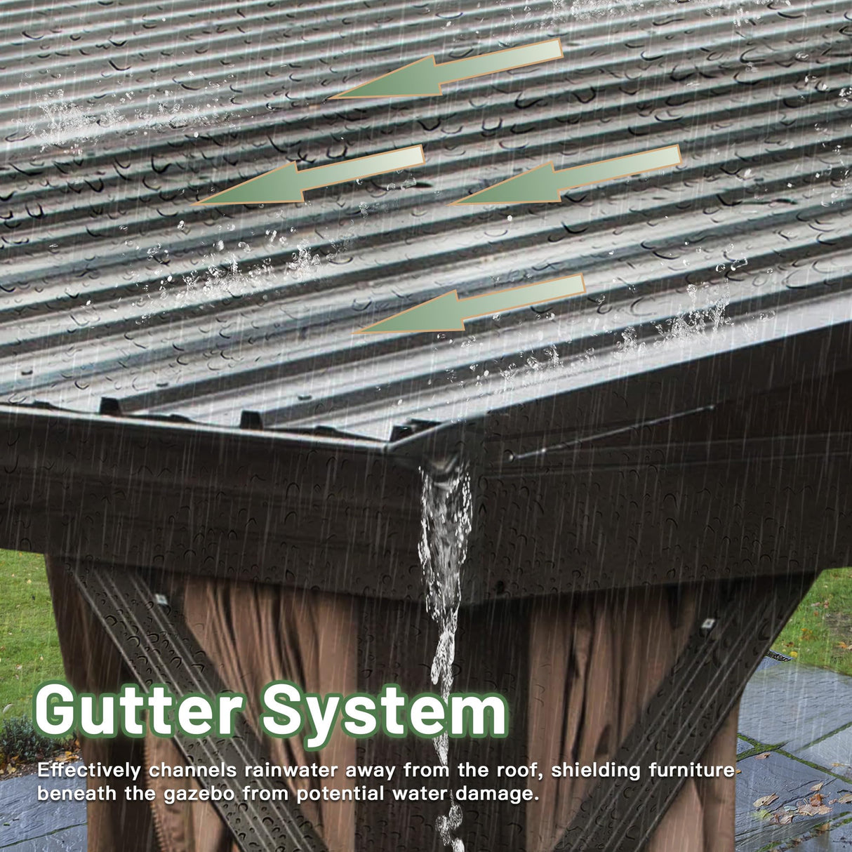 Domi 12x16FT Lean to Gazebo, Hardtop Wall Mounted Gazebo with Sloping Galvanized Steel Roof, Aluminum Frame, Drainage System, Curtains and Netting, for Patio, Deck, Garden, Backyard domi outdoor living