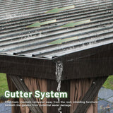 Domi 12x16FT Lean to Gazebo, Hardtop Wall Mounted Gazebo with Sloping Galvanized Steel Roof, Aluminum Frame, Drainage System, Curtains and Netting, for Patio, Deck, Garden, Backyard domi outdoor living