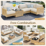 Outdoor Patio Furniture, 7-Piece Wicker Patio Furniture Set, Boho Patio Conversation Sets Sectional Sofa with All Weather Rattan Thick Cushions, Outdoor Sectional Sofa Set with Coffee Table, Beige PPorfamilia