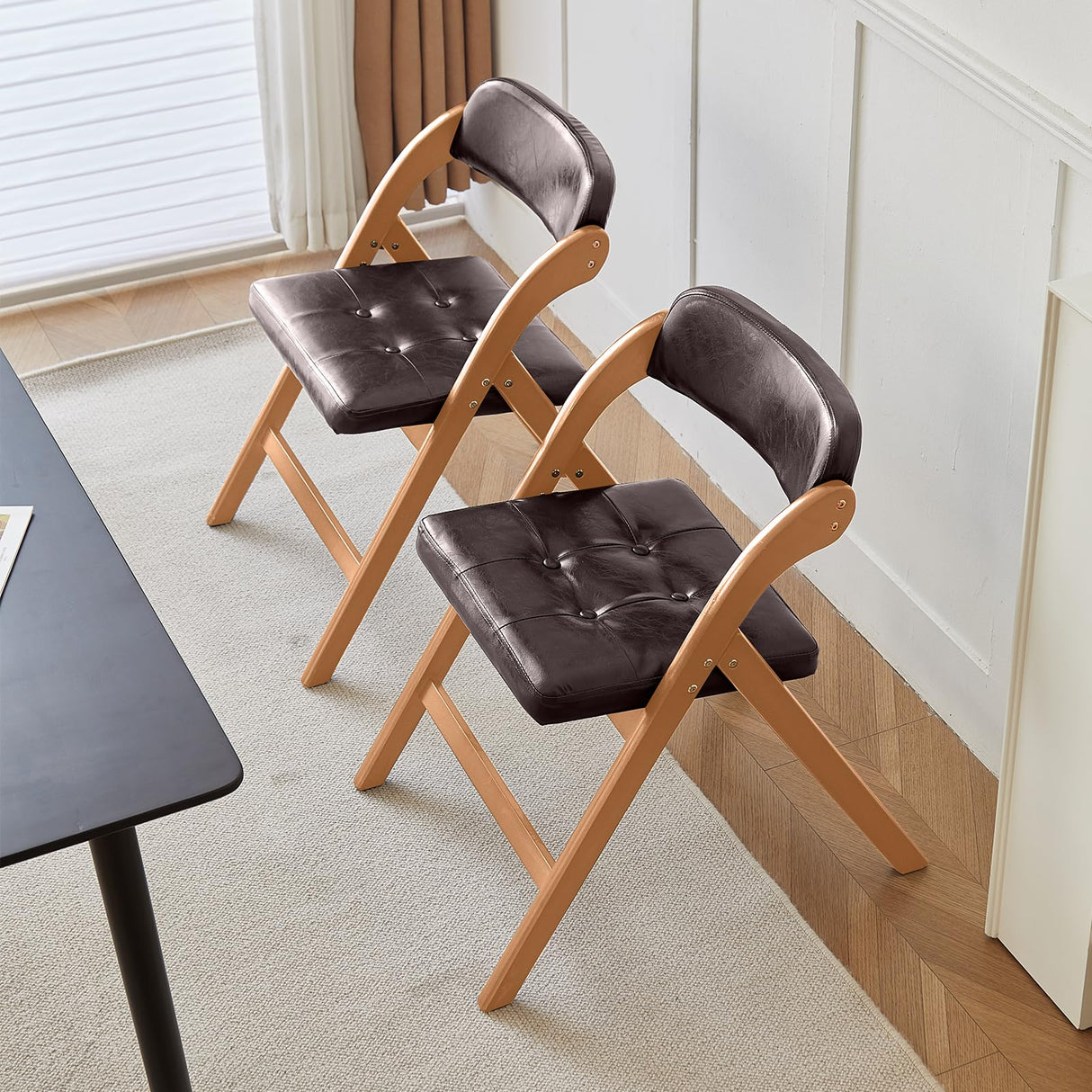 ALeesing Folding Chairs with Padded Seats, Wooden Folding Chairs Set of 2, 31" Stackable Folding Dining Chairs, Folding Extra Chair for Guests Kitchen, Bedroom, Living Room, Party Chairs, Wood Brown ALeesing