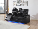THSUPER Power Breathable Leather Reclining Sofa and Loveseat Set with LED Light, Home Theater Seating Recliner Couch with Adjustable Headrest/Reading Light/USB Port/Bluetooth Speaker, Black THSUPER