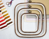 Nurge 3 Piece Embroidery Hoop Set Imitated Wood Display Frame, Plastic Cross Stitch Hoop, Rubber Embroidery Frame (Square Set, 3 Pcs Size Set) Nurge