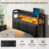 Rolanstar Bed Frame Twin Size with Charging Station and LED Lights, Upholstered Storage Headboard with Drawers, Heavy Duty Metal Slats, No Box Spring Needed, Noise Free, Easy Assembly, Dark Grey Rolanstar