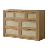 OAKHAM HOME 7 Drawers Dresser, Rattan Dresser TV Stand for Bedroom Closet, Wood Chests of Drawers with Metal Handle and Wide Drawers, 52.76" W x 17.71" D x 31.69" H OAKHAM HOME
