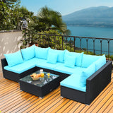 Tangkula 7 Piece Patio Furniture Set, Outdoor Sectional Sofa w/Pillows and Cushions, Wicker Sofa Conversation Set with Coffee Table, Patio Sofa and Tea Table Set for Garden, Lawn Tangkula