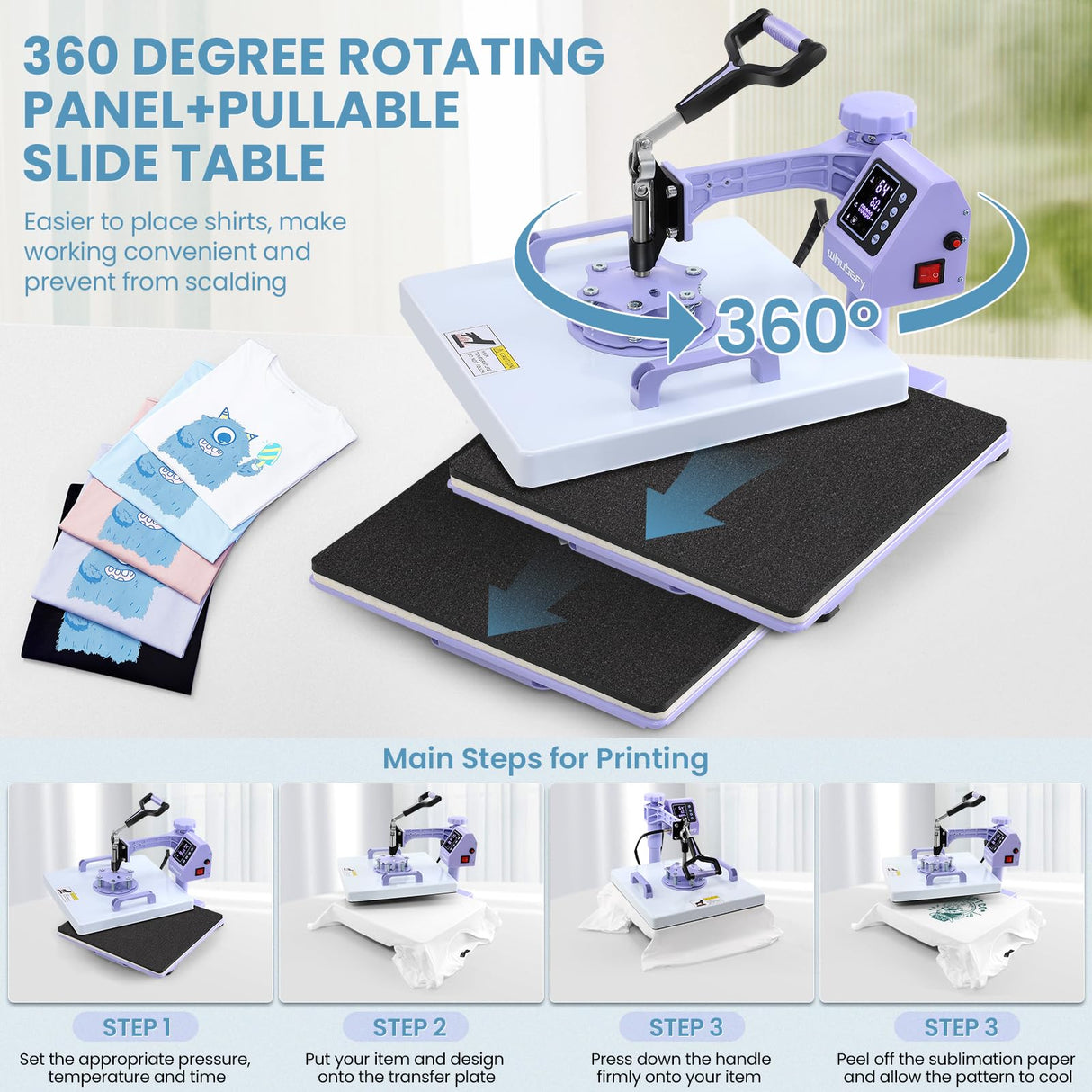 Whubefy Heat Press 15x15 inch 5 in 1 with 30OZ Tumbler Press, Slide Out 360° Swing Away Digital Shirt Press Machine, Industrial-Quality Heat Transfer Sublimation for T-Shirt/Tumbler/Mug/Hat/Cap/Plate Whubefy