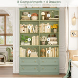 FINETONES 71" Tall Bookshelf with 4 Drawers, 6-Tier Double Wide Bookshelves and Bookcases with Storage, Green Bookshelf Large Open Bookshelves Standing Book Cabinet for Home Office FINETONES
