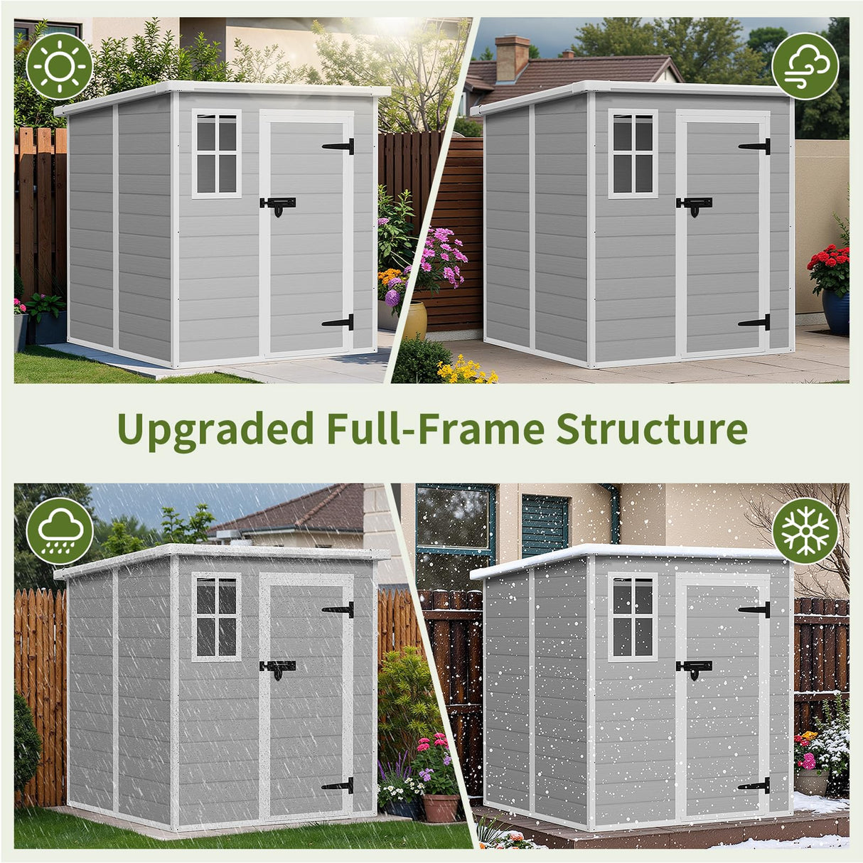 Osparple 6x6 FT Gray Resin Garden Storage Shed - Waterproof Outdoor Storage Resin Shed with Floor | Lockable Door, Window & Vents Tool Sheds for Bikes, Tools & Patio,Backyard,Lawn Osparple