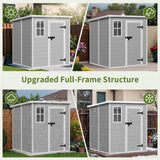 Osparple 6x6 FT Gray Resin Garden Storage Shed - Waterproof Outdoor Storage Resin Shed with Floor | Lockable Door, Window & Vents Tool Sheds for Bikes, Tools & Patio,Backyard,Lawn Osparple