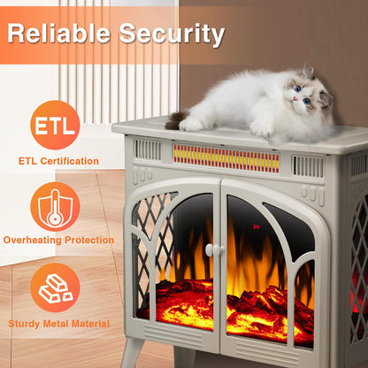 Electric Fireplace Heater with Remote, 24” Portable Infrared Fireplace Stove with Multiple 3D Flame, Adjustable Brightness,Timer 5100BTU Freestanding Electric Fireplace Heaters for Indoor Use Beige