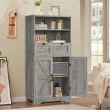 TEENFON Farmhouse Storage Cabinet with Doors & 2 Drawers, Bathroom Cabinet with Adjustable Shelf, Cupboard for Living Room, Entryway, Home Office, Gray TEENFON