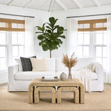 DM Furniture 3-Piece Nesting Woven Rope Coffee Table Set, 47" Modern Farmhouse Waterfall Wood Center Table with 2 Stools Underneath, Boho Coastal Living Room Accent Side End Table, Brown DM Furniture