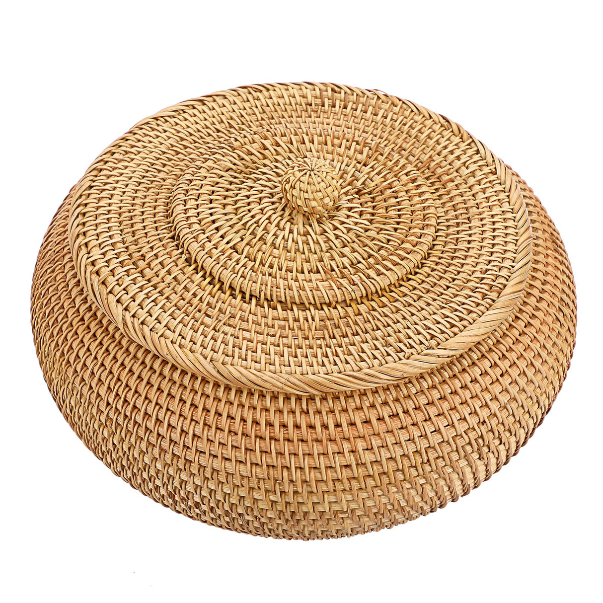 Hipiwe Round Rattan Boxes with Lid Natural Woven Storage Basket Bin Multi-Purpose Wicker Tray Weaving Decorative Shelf Basket Farmhouse Picnic Food Bread Fruit Table Storage Basket Hipiwe