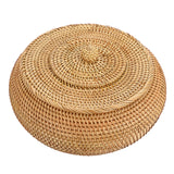 Hipiwe Round Rattan Boxes with Lid Natural Woven Storage Basket Bin Multi-Purpose Wicker Tray Weaving Decorative Shelf Basket Farmhouse Picnic Food Bread Fruit Table Storage Basket Hipiwe