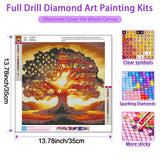 JXDXDJ 5D Diamond Painting Kits for Beginners,Ancient Tree Full Drill Diamond Art Kits for Adults,DIY American Flag Round Diamond Dots for Adults Crafts,Gem Painting Home Wall Decor 13.78x13.78 Inch JXDXDJ