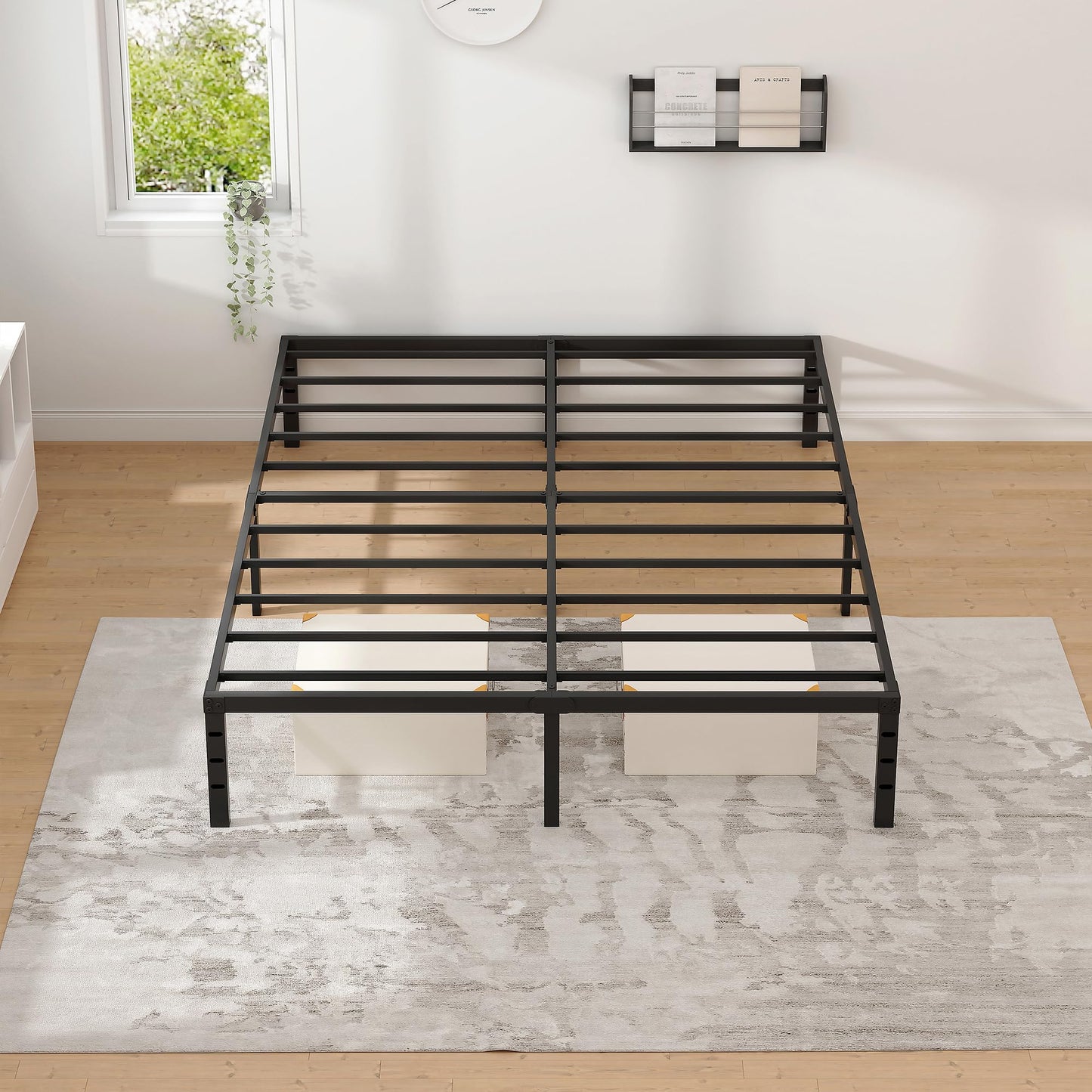 NEW JETO Sturdy Black Metal Queen Bed Frame with Spacious Under-Bed Storage - WoodArtSupply