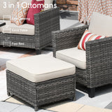 HOOOWOOO Patio Furniture Set,8 Piece Outdoor Furniture with Fire Pit Table,Wicker Patio Conversation Couch Chairs Ottoman Set,Beige HOOOWOOO