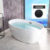 WOODBRIDGE 55" Acrylic Freestanding Bathtub Contemporary Soaking White Tub with Matte Black Overflow and Drain,B1418 -MB-Drain &O WOODBRIDGE