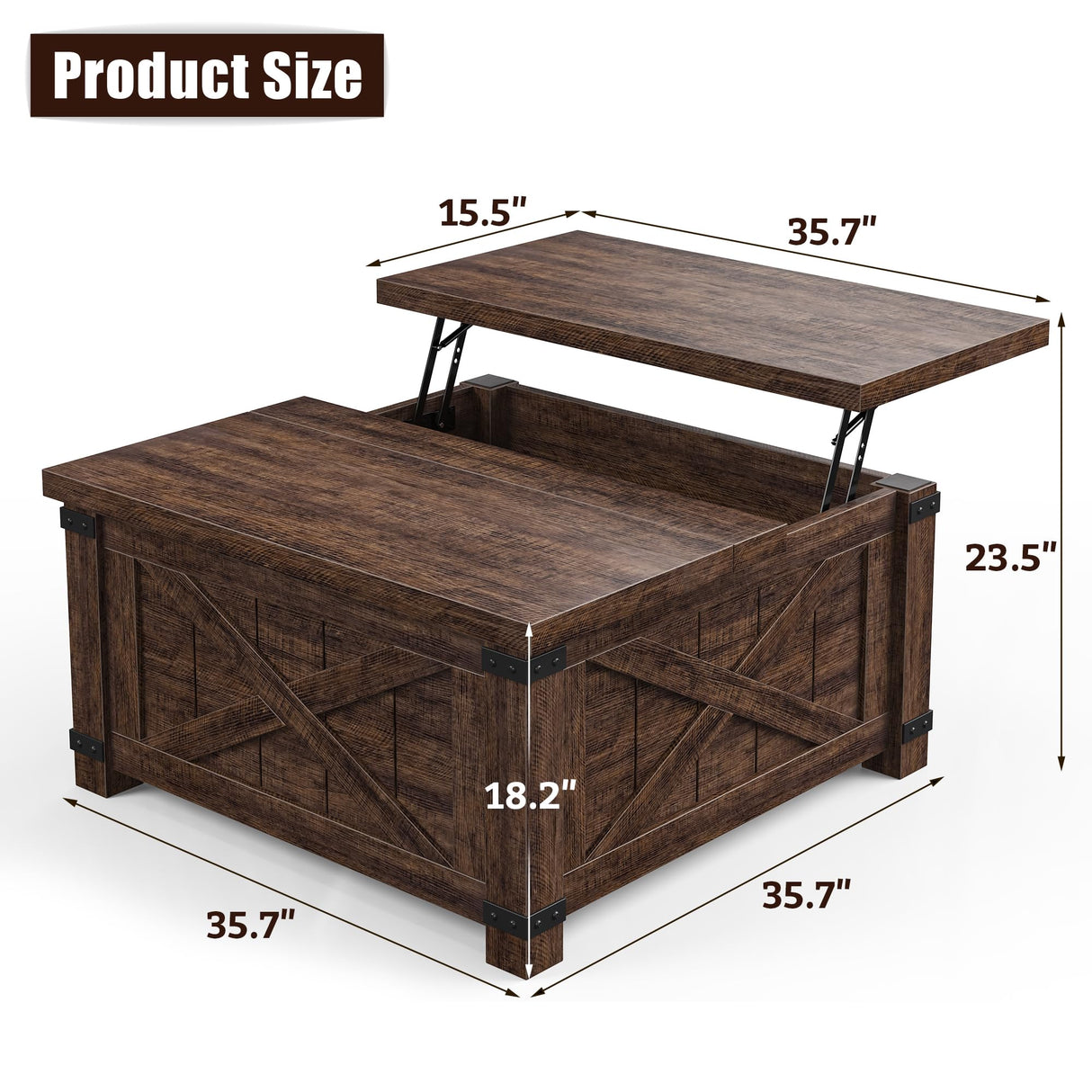 EnHomee 35.7" W Farmhouse Coffee Table with Storage, Large Square Coffee Table for Living Room, Wood Coffee Table with Flip-Top Lids, Coffee Tables with Hinged Lift Top, Brown EnHomee