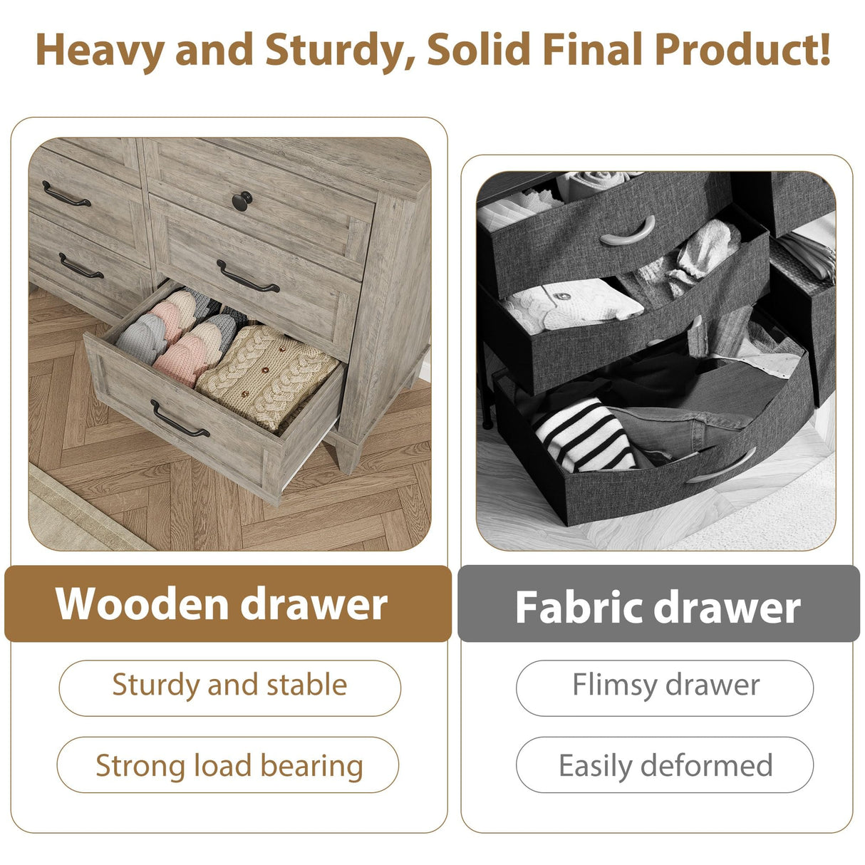 GarveeHome 6 Dresser for Bedroom, 47 in Wide Drawer Dresser with Storage Freestanding, Wooden Closet Storage Chest for Living Room, Bedroom, Entryway, Grey GarveeHome