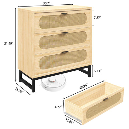 LSKTGA 3 Drawer Dresser for Bedroom, Rattan Dresser Modern Closet Dressers Chest of Drawers, Farmhouse Wood Storage Chest of Drawers for Closet, Living Room and Hallway Closet,Nature - WoodArtSupply